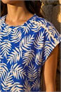 Blue Textured Floral Print Stretch Top, Image 4 of 4