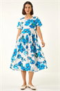Blue Floral Smock Midi Dress, Image 2 of 5