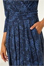 Blue Animal Print Mock Wrap Midi Dress, Image 5 of 5