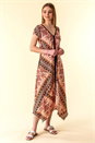 Orange Geo Contrast Print Hanky Hem Dress, Image 3 of 4