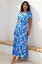 Royal Blue Floral Print Button Detail Maxi Dress, Image 2 of 4
