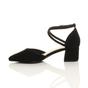 Black Mid Block Heel Crossed Strap Pointed Toe 2 Part Heels, Image 3 of 6