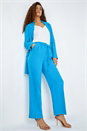 Turquoise Crepe Stretch Straight Leg Trousers, Image 1 of 5