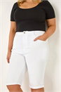 White Curve Stretch Knee Length Denim Shorts, Image 1 of 5