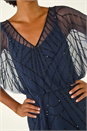 Midnight Blue Embellished V-Neck Midi Dress, Image 5 of 5