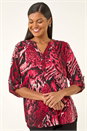 Red Animal Puff Print Stretch Shirt, Image 2 of 5