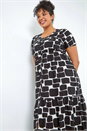 Black Curve Pebble Print Tiered Midi Dress, Image 1 of 5