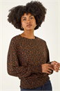 Black Abstract Print Shirred Top, Image 4 of 5