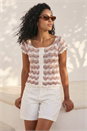Ivory Wave Crochet Buttoned Top, Image 1 of 4