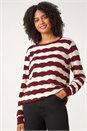 Wine Striped Scallop Cotton Blend Tie Jumper, Image 2 of 5