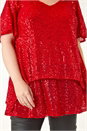 Red Curve Sequin Overlay Flute Sleeve Top, Image 5 of 7