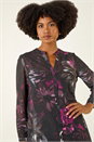 Black Floral Print Pleated Back Blouse, Image 4 of 5