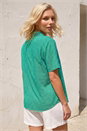 Green Petite Geometric Buttoned Blouse, Image 3 of 4