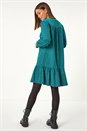 Teal Corduroy Button Detail A-Line Dress, Image 3 of 5