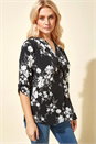 Black Floral Puff Print 3/4 Sleeve Blouse, Image 1 of 4