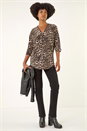 Tan Animal Print Zip Front Stretch Top, Image 2 of 5