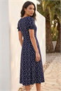 Navy  Polka Dot Sweetheart Neck Stretch Midi Dress, Image 3 of 4