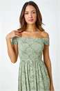 Mint Leaf Print Shirred Bardot Dress , Image 5 of 5