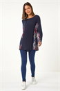 Midnight Blue Side Printed Stretch Tunic Top, Image 3 of 5