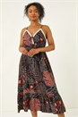 Black Petite Abstract Leaf Crochet Trim Dress, Image 2 of 5