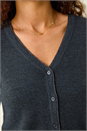 Dark Grey Sparkly V-Neck Ribbed Cardigan, Image 5 of 5