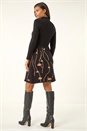 Black Ribbed Knit Floral Stretch Dress, Image 3 of 5