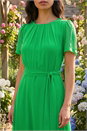 Green Chiffon Pleat Neck Midi Dress, Image 4 of 4