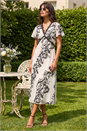 White Lace Trim V-Neck Chiffon Midi Dress, Image 2 of 4