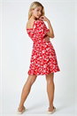 Red Dusk Floral Print Frill Hem Mini Dress, Image 3 of 5