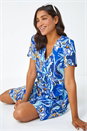 Royal Blue Baroque Floral Pocket Shift Tunic Dress, Image 4 of 5