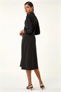 Black Textured Collared Twist Front Dress, Image 3 of 5
