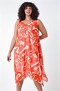 Orange Curve Abstract Print Chiffon Dress, Image 2 of 5