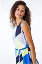 Blue Geo Print Asymmetric Fit And Flare Dress, Image 4 of 5