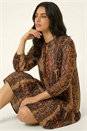 Tan Abstract Print Smock Stretch Dress, Image 3 of 6