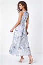 Grey Floral Pleated Chiffon Maxi Dress, Image 3 of 5