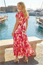 Red Floral Tiered Tie Waist Dress, Image 3 of 4