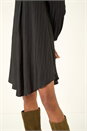 Black Textured V-Neck Swing Dress, Image 4 of 4