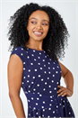 Navy  Petite Polka Dot Tie Waist  Asymmetric Dress, Image 4 of 5