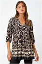 Black Aztec Print V-Neck Stretch Tunic Smock Top, Image 1 of 4