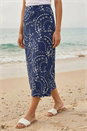Navy  Paisley Daisy Print Stretch Skirt, Image 3 of 4