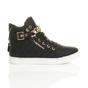 Black Gold Chain Lace Up Trainers Hi Tops, Image 2 of 6