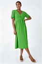 Green Cotton Broderie Sleeve Midi Dress, Image 1 of 5