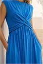 Blue Crossover Front Stretch Midi Dress , Image 4 of 4