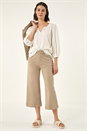 Beige Wide Leg Stretch Denim Culottes, Image 3 of 6