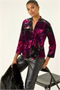 Pink Floral Velvet Stretch Top, Image 2 of 5
