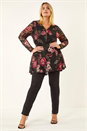 Black Curve Zip Front Floral Lace Top, Image 2 of 5