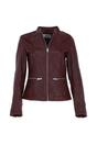 Burgundy 'Chiara' Mandarin Collar Real Leather Biker Jacket, Image 2 of 5
