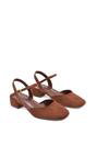 Brown XY LONDON Brown 'Hilary' Low Block Heel Court Shoes With Ankle Strap, Image 5 of 5