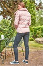 Pink Faux Fur Collar Padded Biker Coat, Image 2 of 5