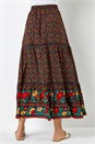 Black Floral Print Elastic Waist Tiered Maxi Skirt, Image 3 of 5